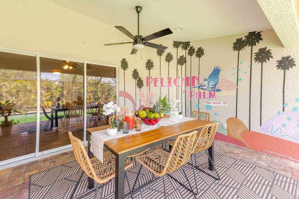 Alfresco Dining for 6.  New for this coming season '24/'25.  This area and pool are fully screened.