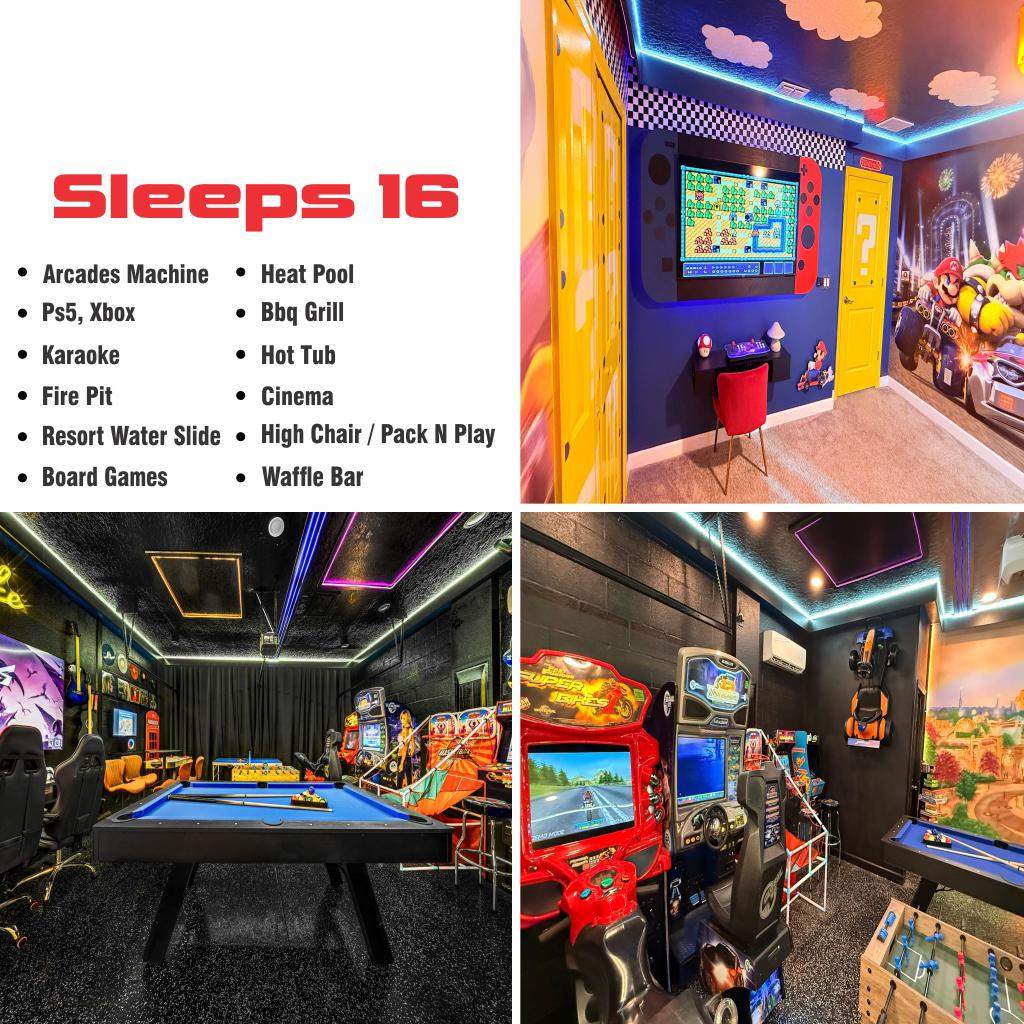 🎉 Game Room Paradise 🎮 Packed with karaoke 🎤, foosball ⚽, Xbox 🕹️, PS5 🎮, pool table 🎱, pin8g pong 🏓, and board games 🎲. Endless entertainment for kids, families and kids at heart.
