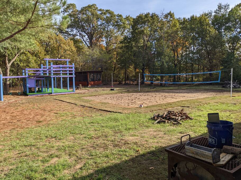 Play area and volleyball / badmitton court