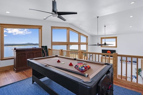 Pool table converts to ping ping pong as well as air hockey.