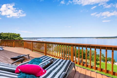 Layout and get some sun on our deck. You can see Devil's Island in the distance.