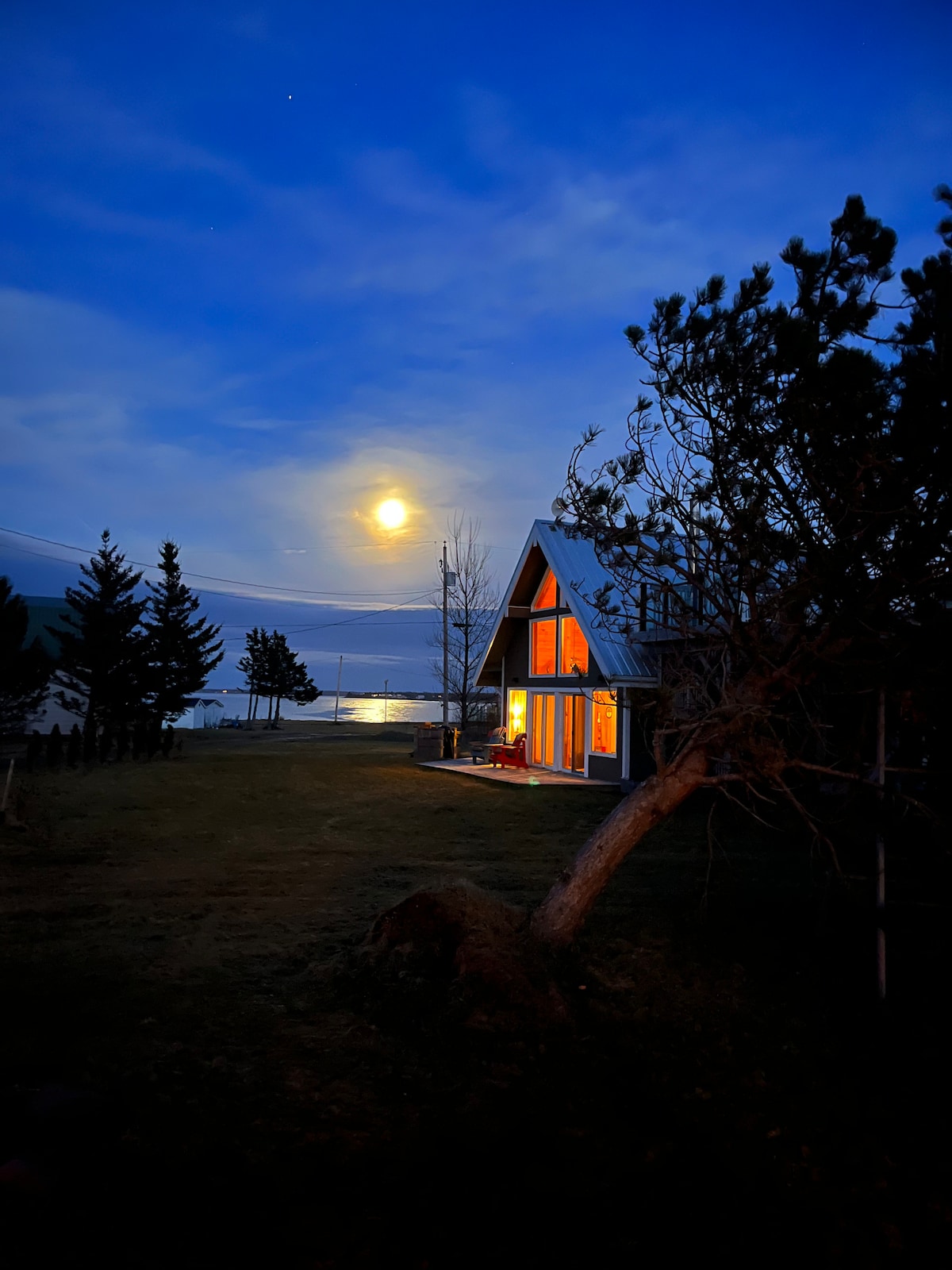 Nova Scotia’s North Shore Cottage at night.