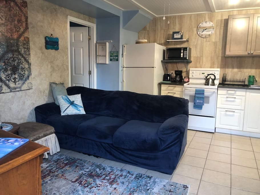 32” TV with streaming device Comfortable couch.