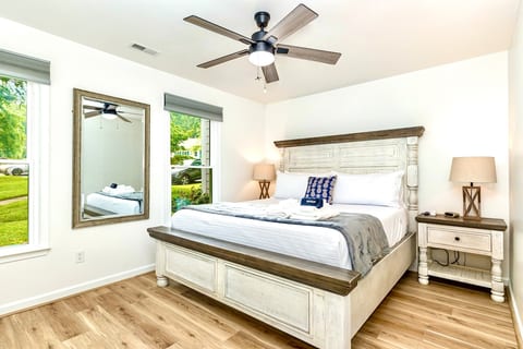 King bedroom with 43” smart TV.