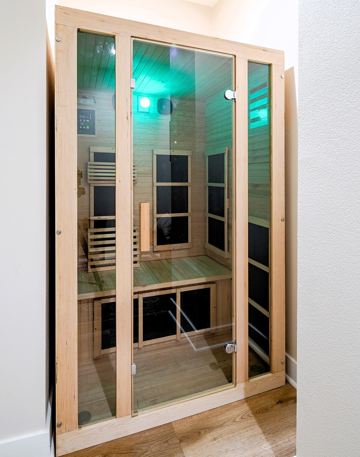 Unwind in our premium sauna, which features color therapy and Bluetooth speakers to set the perfect vibe. Enjoy soothing heat in a tranquil wellness retreat—perfect for relaxing after a day of adventure!