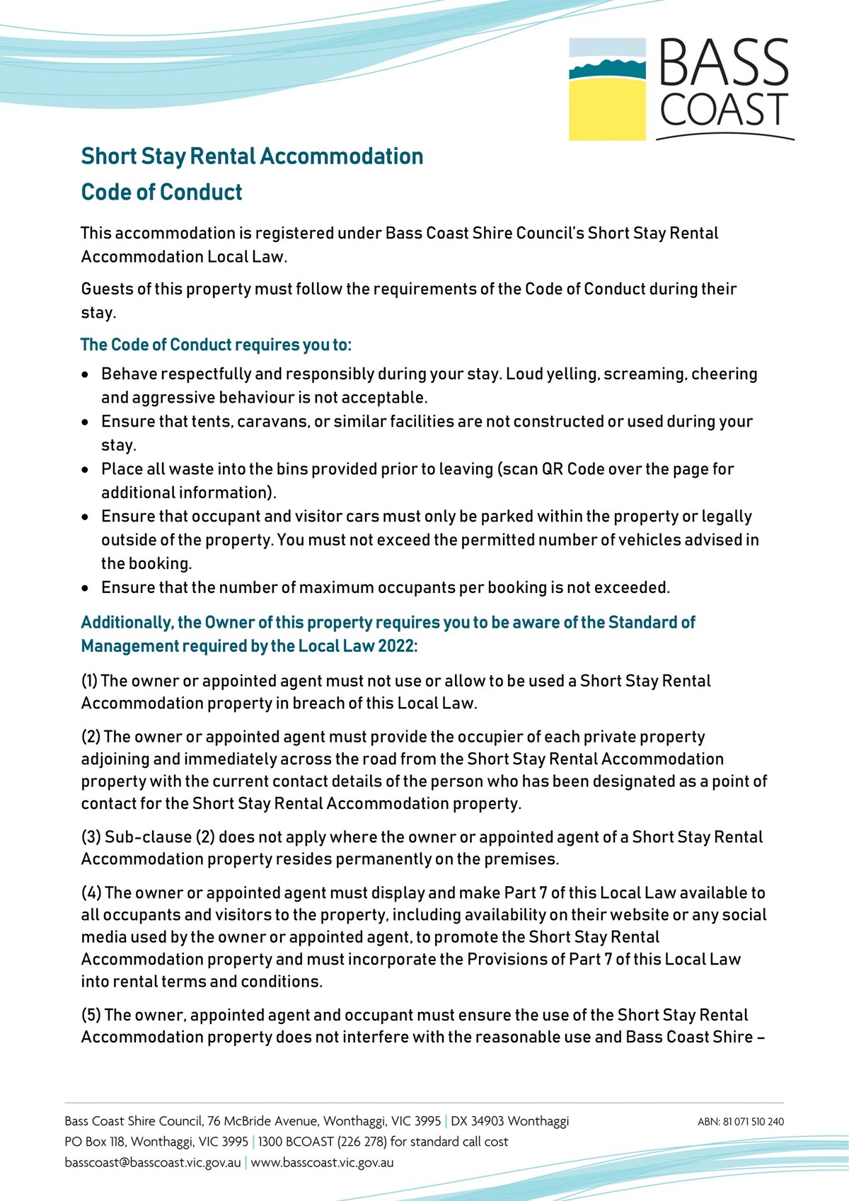 Eco Beach House: SSR Code of Conduct