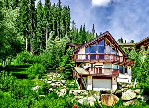 Pinetree Chalet in summer (painting)