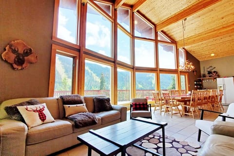 From the living room, we're looking toward the Grand table with beverage area in the back.