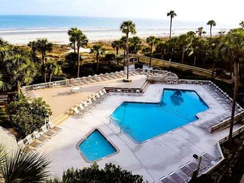 Oceanfront pool complex across the street from the villa
