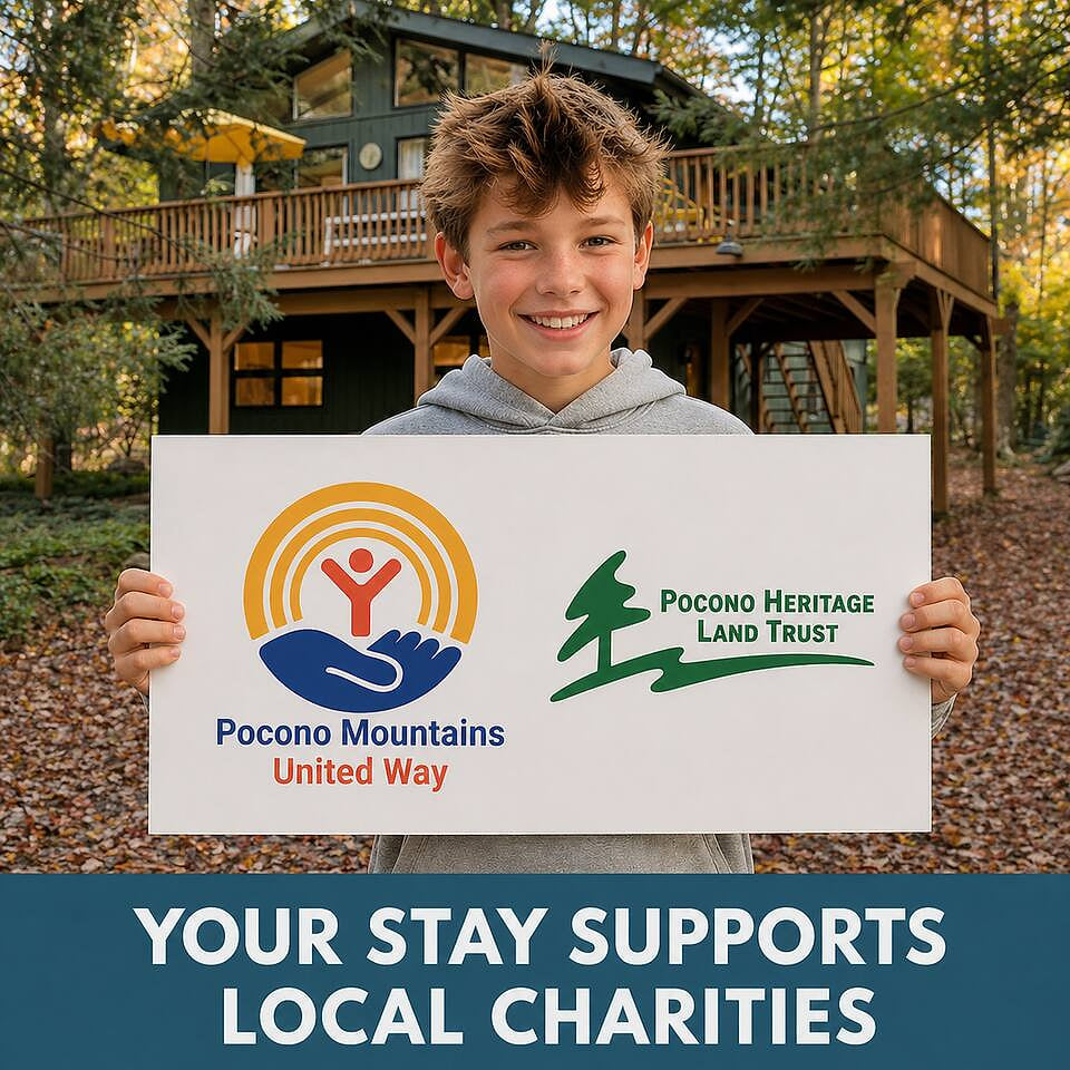 Giving back is in our DNA! A portion of your stay will go to a Poconos focused not-for-profit organization of your choice! 