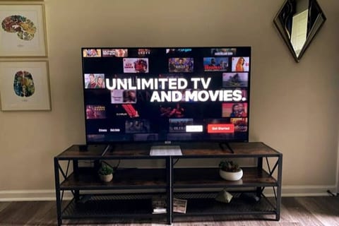 55" Roku smart TV setup to stream your shows and movies.