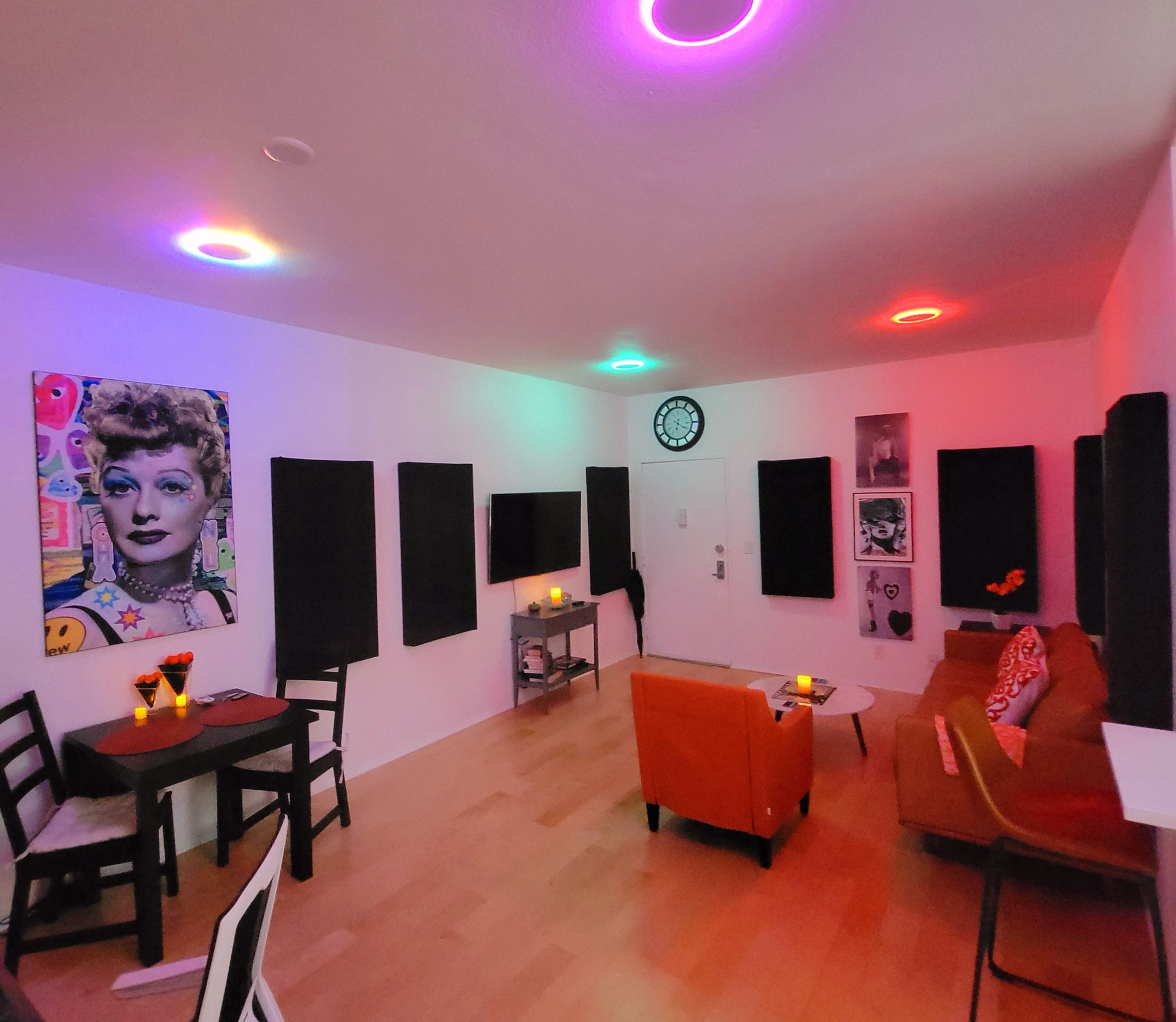 living rm w/ color changing ceiling lights
