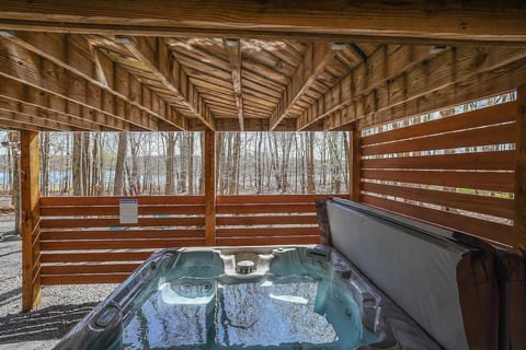 New mahogany privacy fencing around the 6-person hot tub