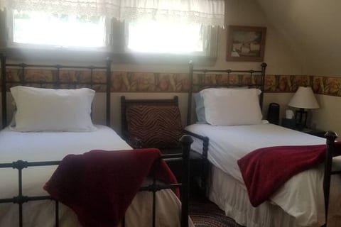The room has two twin beds with memory foam mattresses