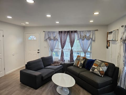 Front door and living room