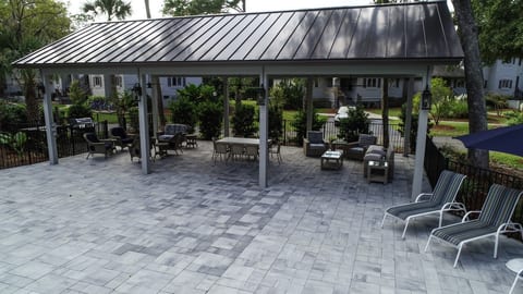 Close-up view of cabana sitting area at pool #1.