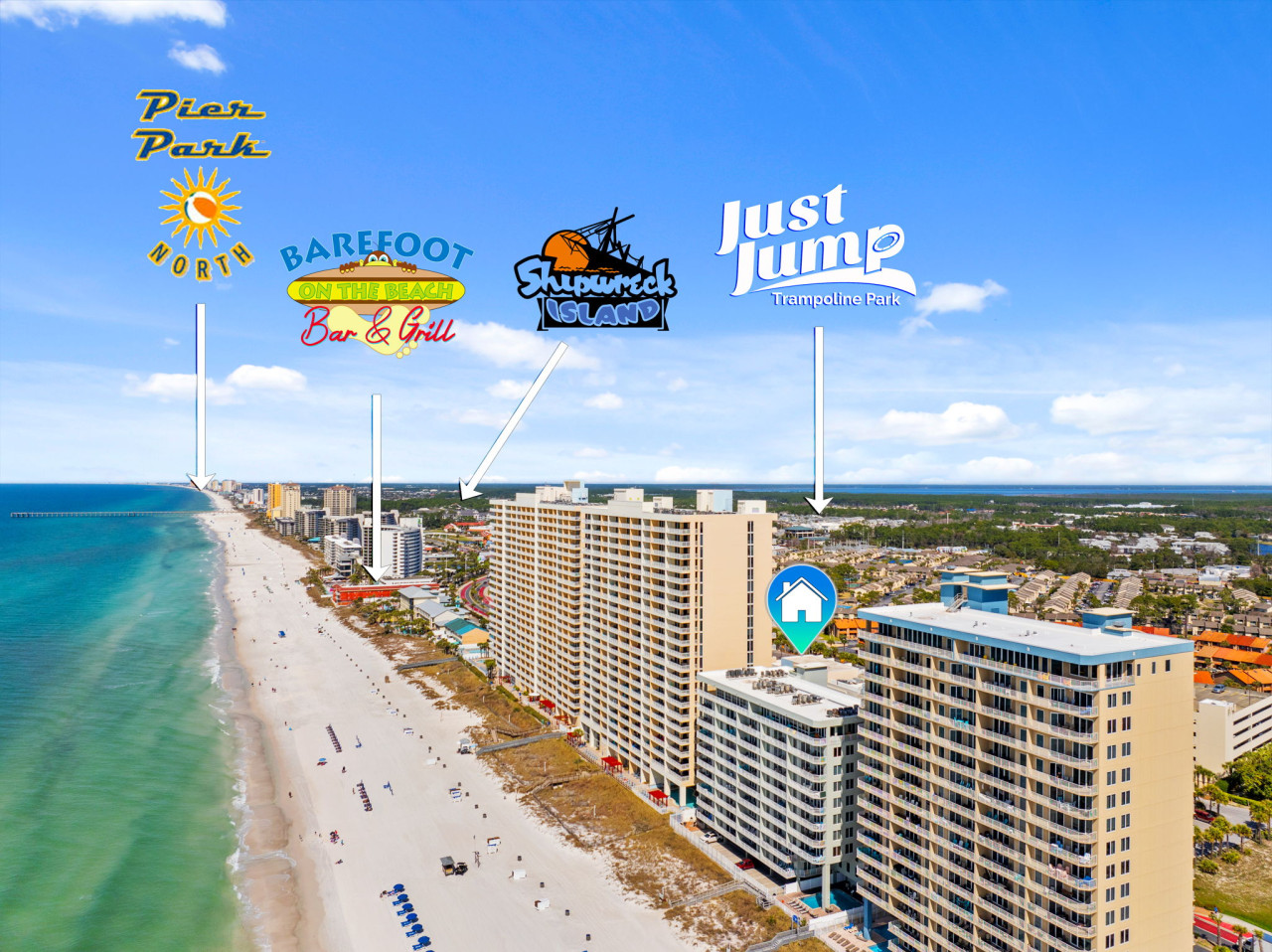 Enjoy the unbeatable location near top Panama City Beach spots like Pier Park, Shipwreck Island, and local beachfront dining.