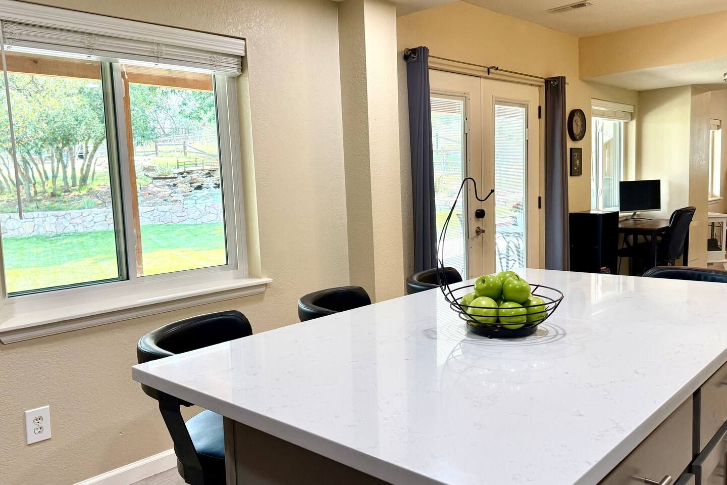 With all the windows, you'll forget you're in a basement and enjoy the view of the deer and birds in the waterfall (summer)