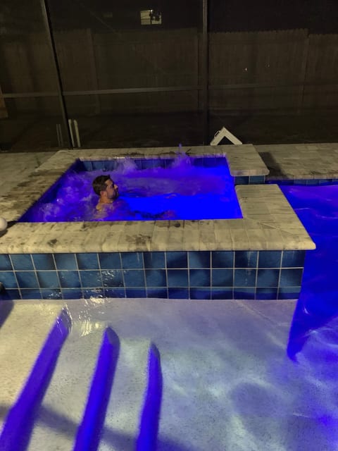 Relax in our bubbling, heated salt hot tub!