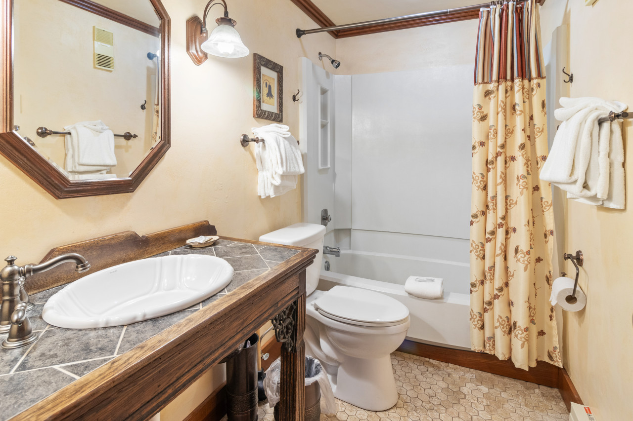 Spacious bathroom with tub and shower