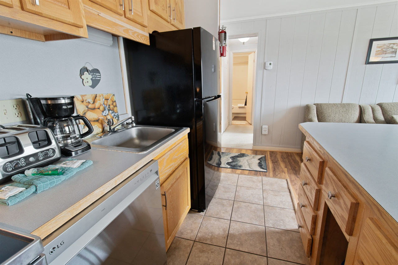Kitchen area with drip coffee pot