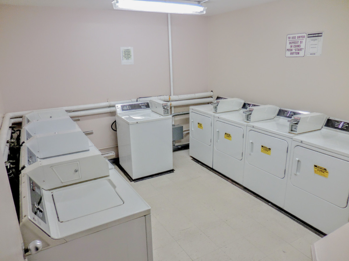 Coin operated washers and dryers are located on the 2nd & 3rd floors