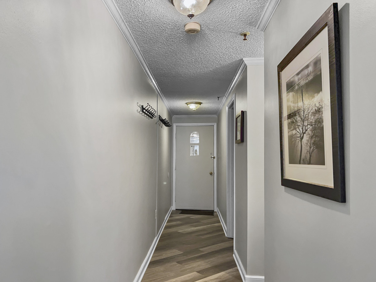 Our hallway with hooks for your gear