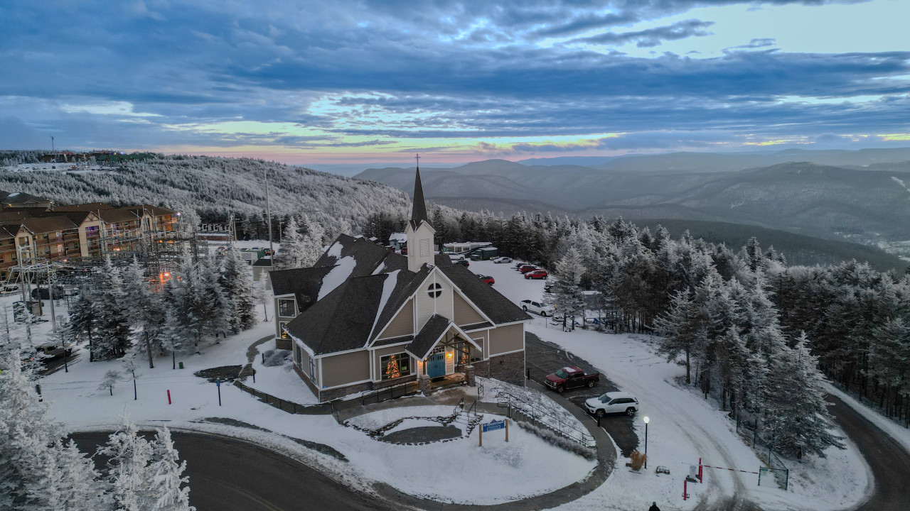 Church is across the street from Mountain Lodge