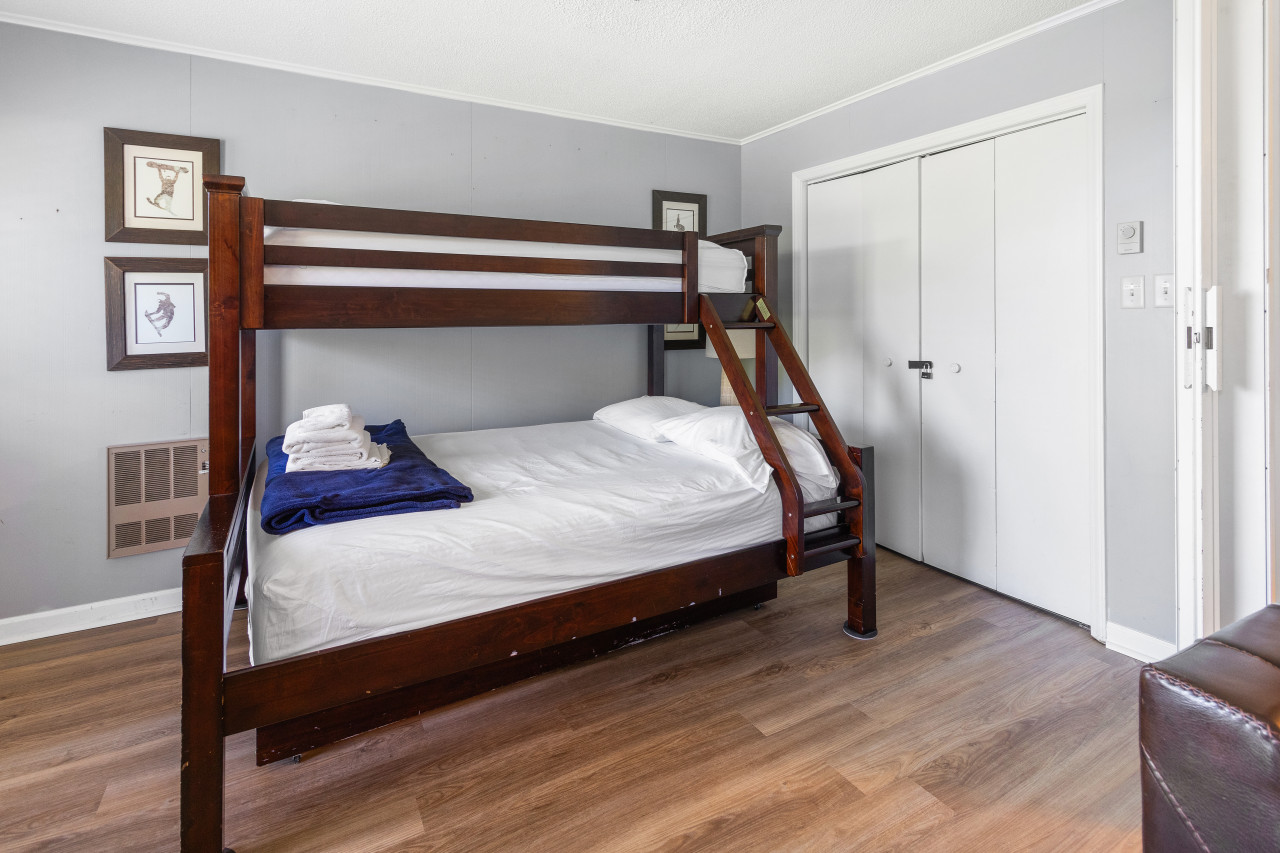 Triangle Bunk has Full on the bottom, twin on top and twin trundle below.