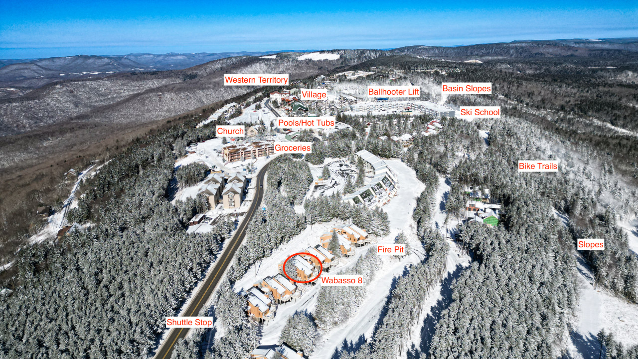 Aerial view looking towards the village and Basin Trails