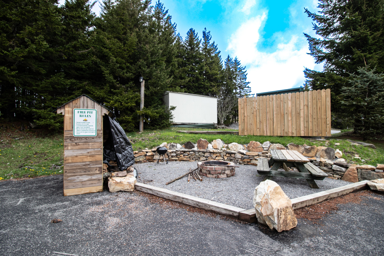 There is a picnic area in the parking lot