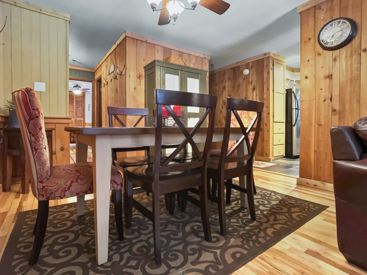 Dining table seats six people