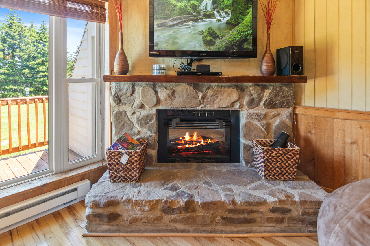 Fireplace and big screen TV