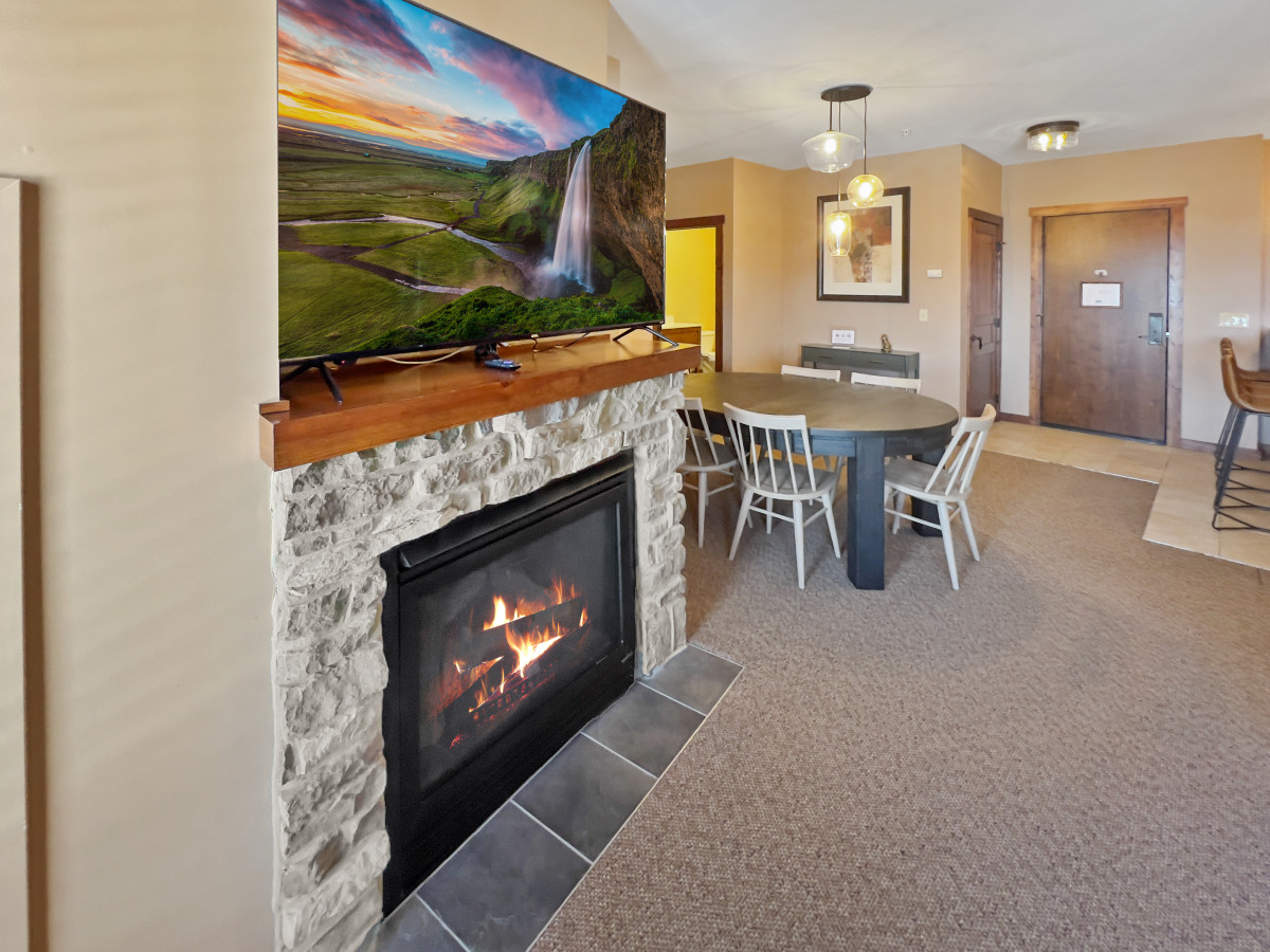 Gas fireplace and large screen HD TV