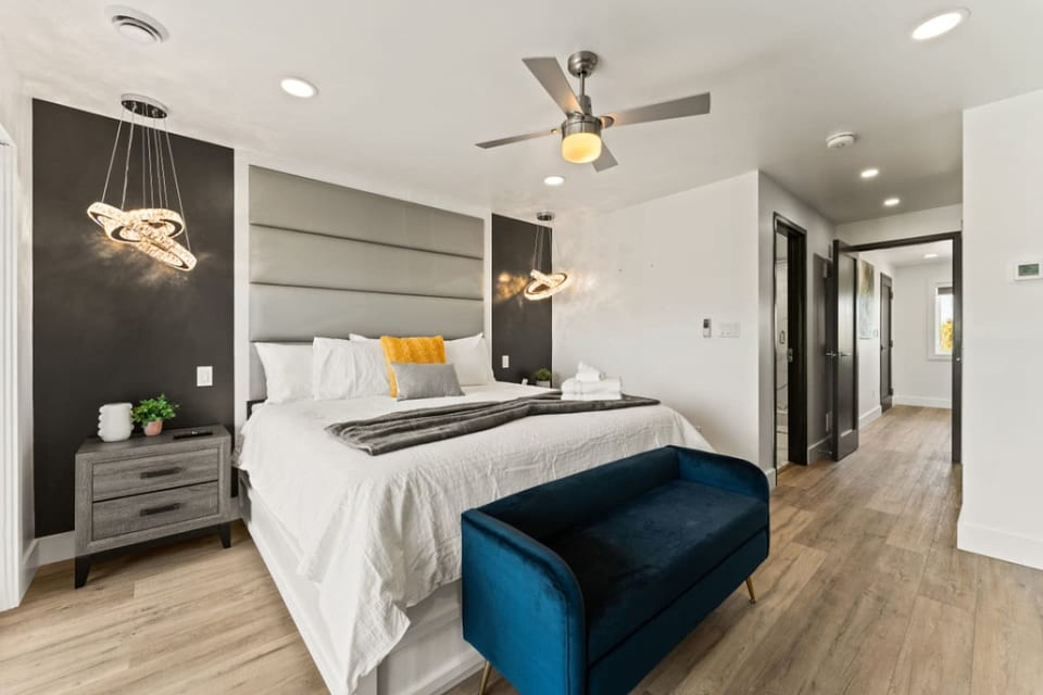 Crisp white walls create a serene retreat.