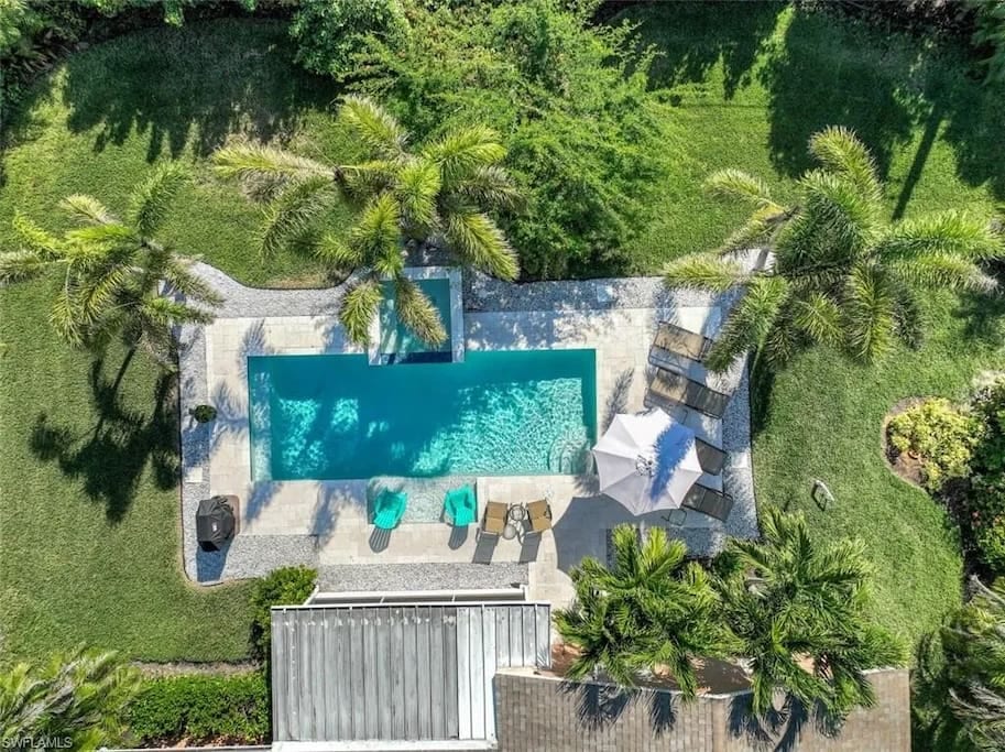 Aerial view of backyard