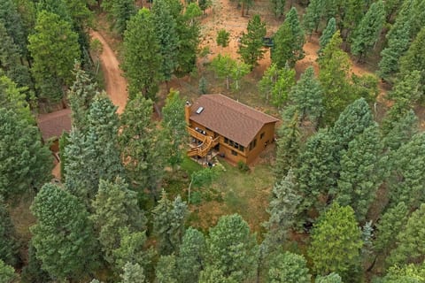 Nestled amidst towering pines and aspens, this secluded cabin offers a tranquil retreat on over an acre of private woodland. The gravel driveway leads to a charming exterior, promising a serene escape surrounded by nature's beauty.