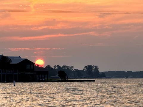 Beautiful sunsets and ever changing skies seen from deck or lakefront.