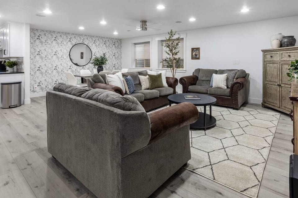 The Living room, with a 75" TV and phenomenal surround sound, is excellent for watching the best action and thriller movies.  Snuggle up and enjoy the show with complimentary popcorn.