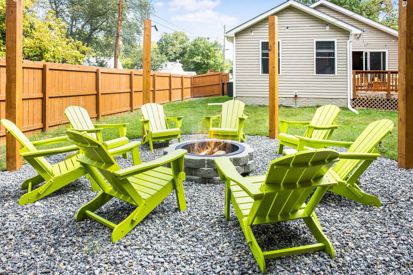 Outdoor fire pit | Solar powered fairy lights