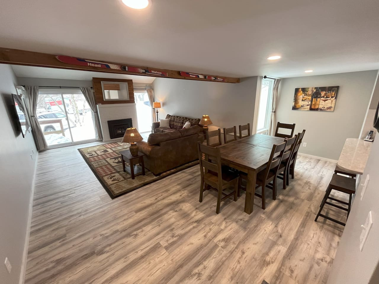 Open-concept living, dining, and kitchen area — designed for gathering, relaxing, and entertaining larger groups.