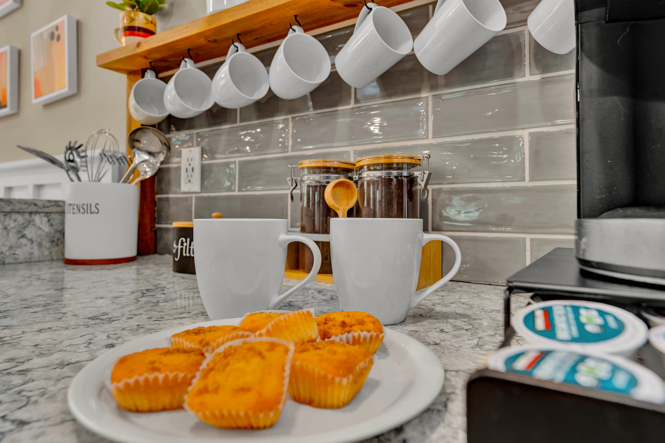 Start your day right with our cozy coffee corner — the perfect spot for your morning brew and a little relaxation.