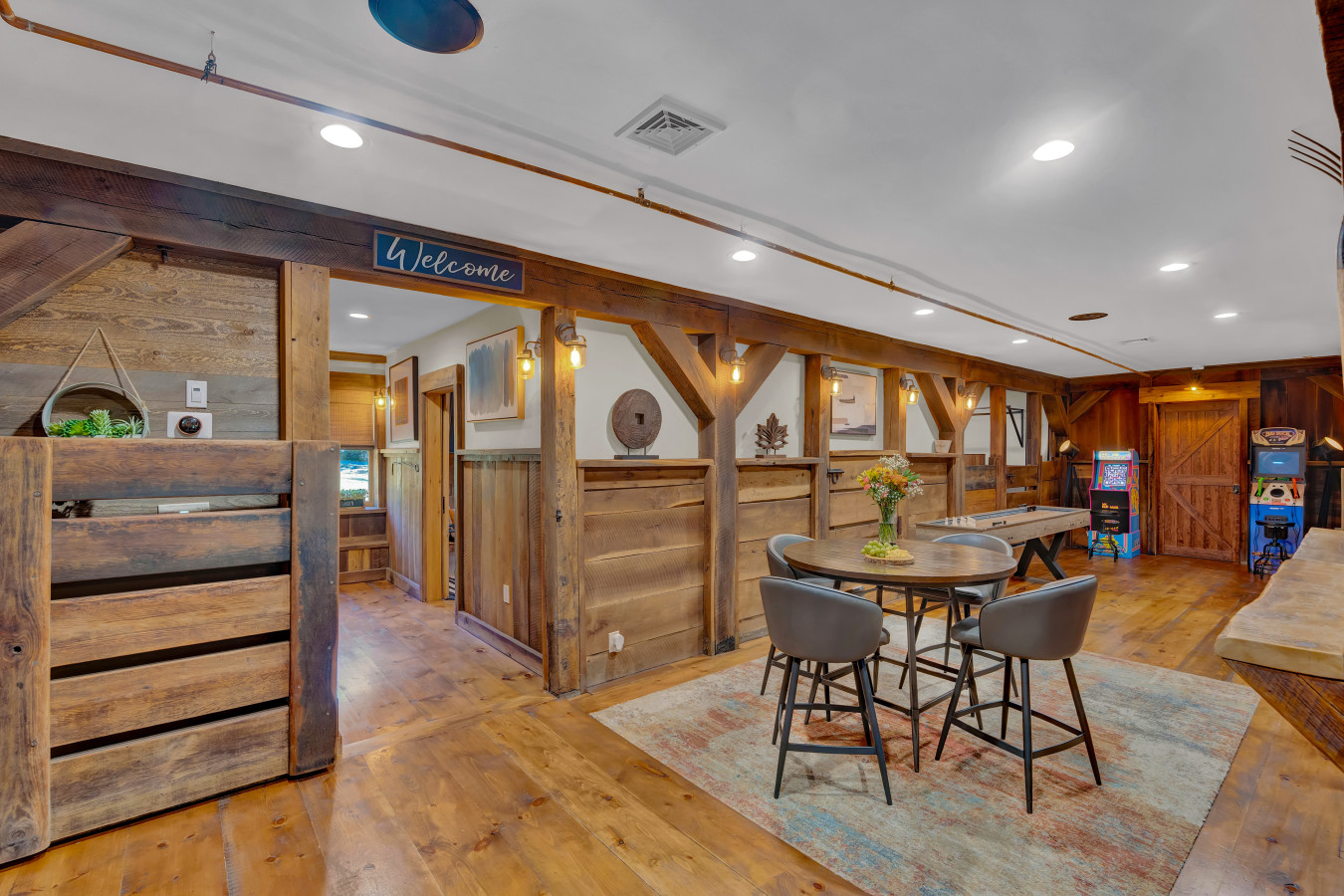 Gather 'round the round table by the game area.