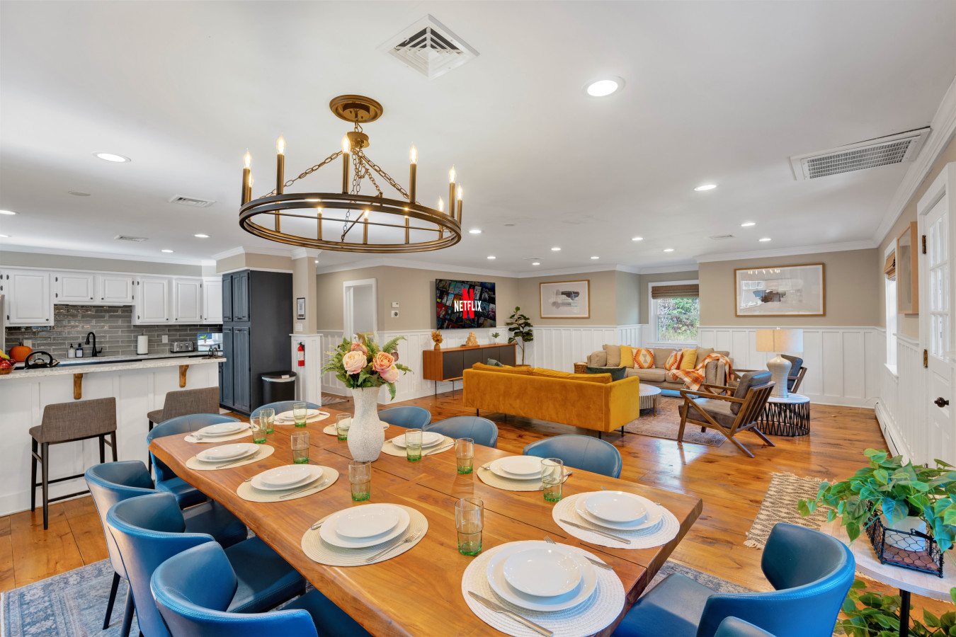 Spacious dining table with 8 comfy seats — perfect for family meals, game nights, or special celebrations.