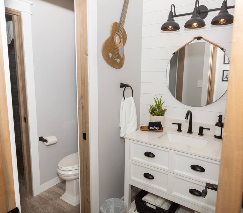 Remodeled bathroom view from hallway.  - Private Beach | Lakeside Luxe | Hike Kayak Paddle - Tahoe Vista