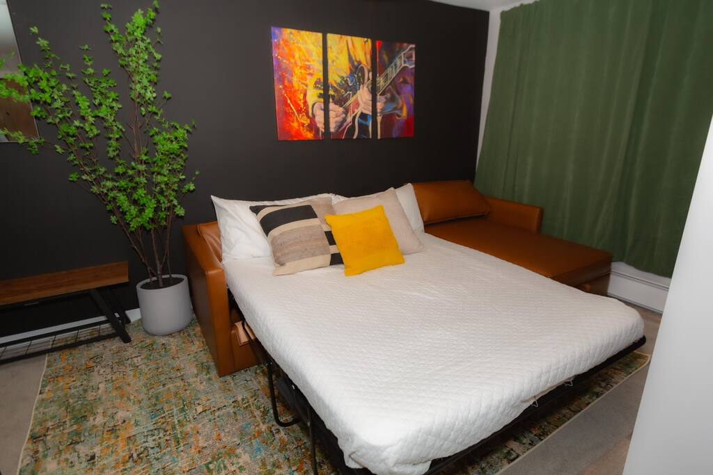Get a good night sleep o this new sleeper queen sofa!  Bedding is stored under the chaise storage.    - Private Beach | Lakeside Luxe | Hike Kayak Paddle - Tahoe Vista