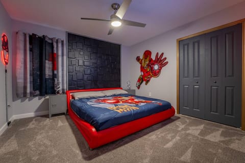 Come sleep in our Super Hero bedroom with a king size bed on the second floor and entrance to Jack n Jill bathroom!