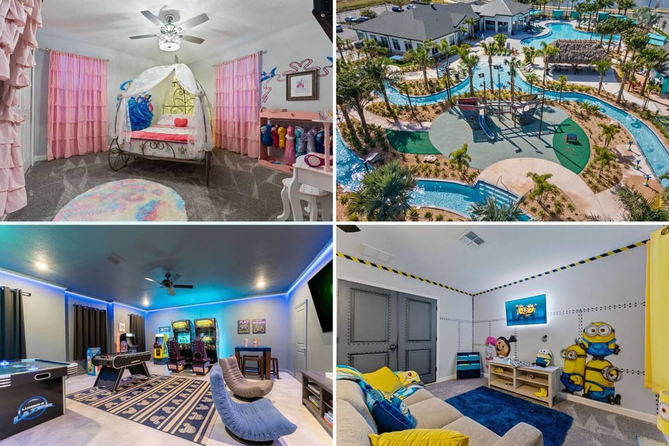 Your little ones can dress as princess; play with princess toys; read books in Minion theme room;  play arcade games, air hockey, foosball,  or board games in our game room, or enjoy the pirate ship playscape only a few blocks away at the resort.  