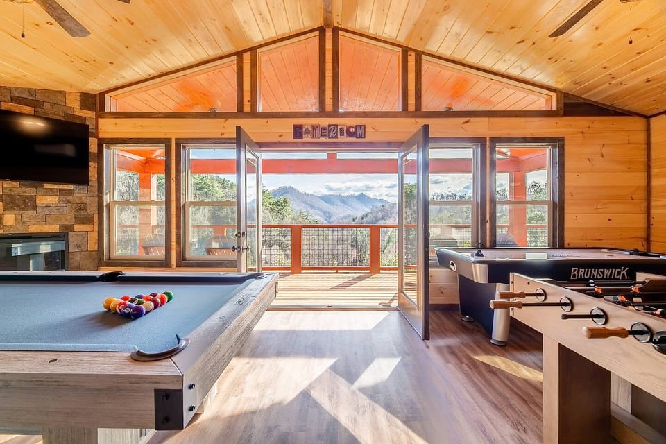 Look at the amazing views while playing a game on your pool table, air hockey table, or foosball.