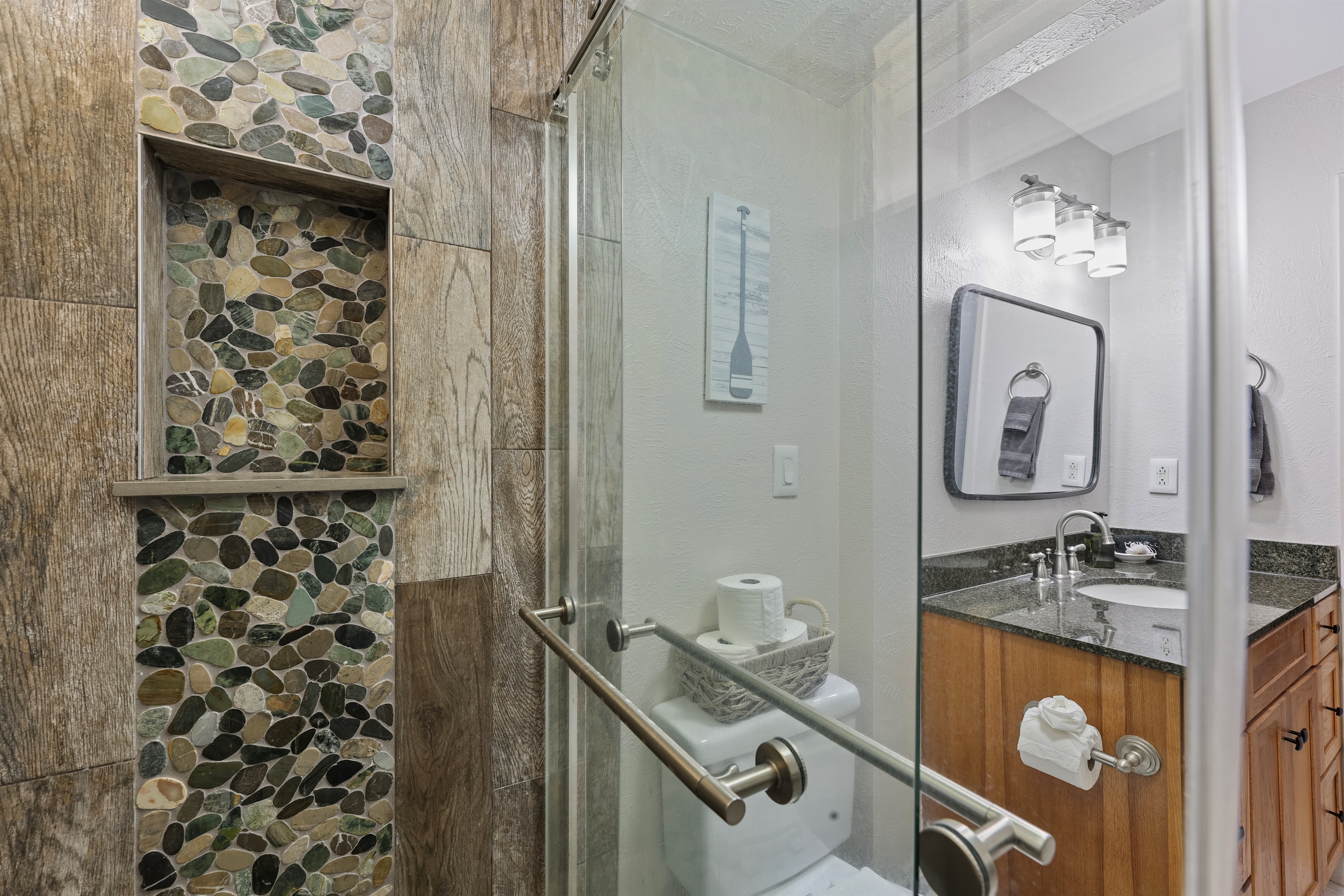 Bathroom with beautiful tiled walk-in shower for spa-like experience!
